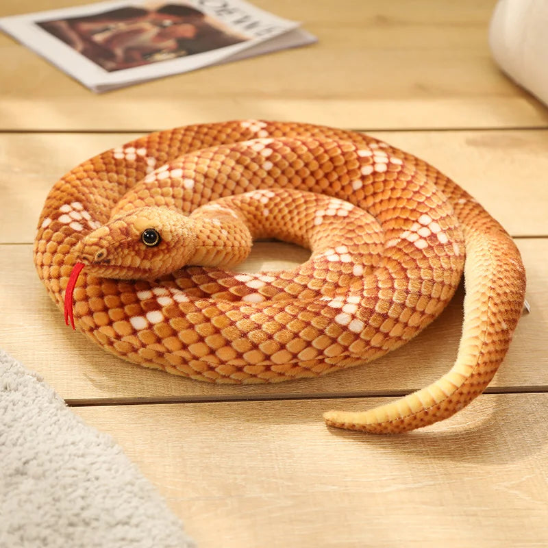 Lifelike Long Plush Snakes in Brown, Green, and Orange