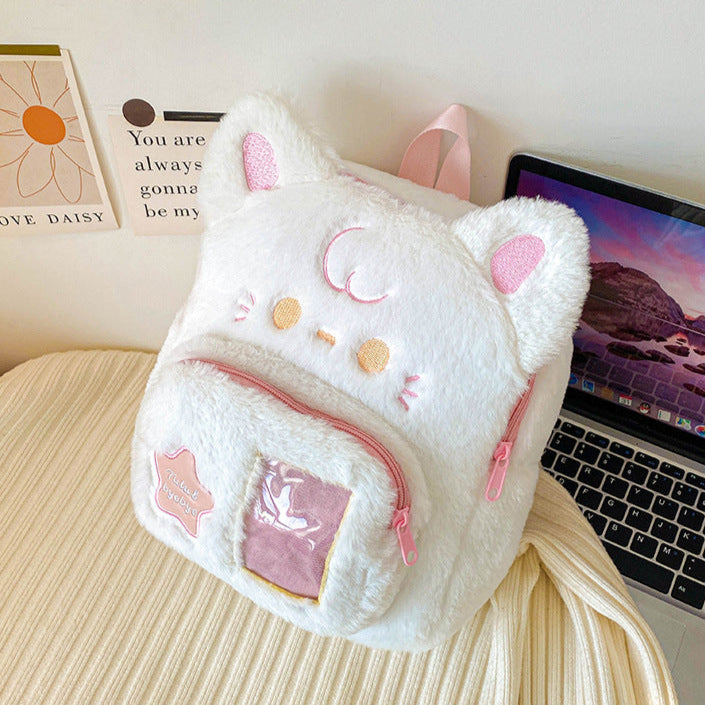 Adorable Kawaii Stars Plush Backpack Featuring Cats and Dogs