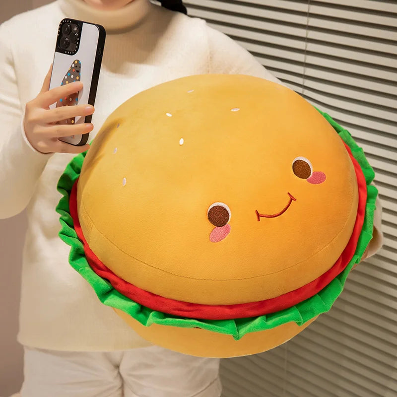Delightful Plush Happy Hamburger Pillow