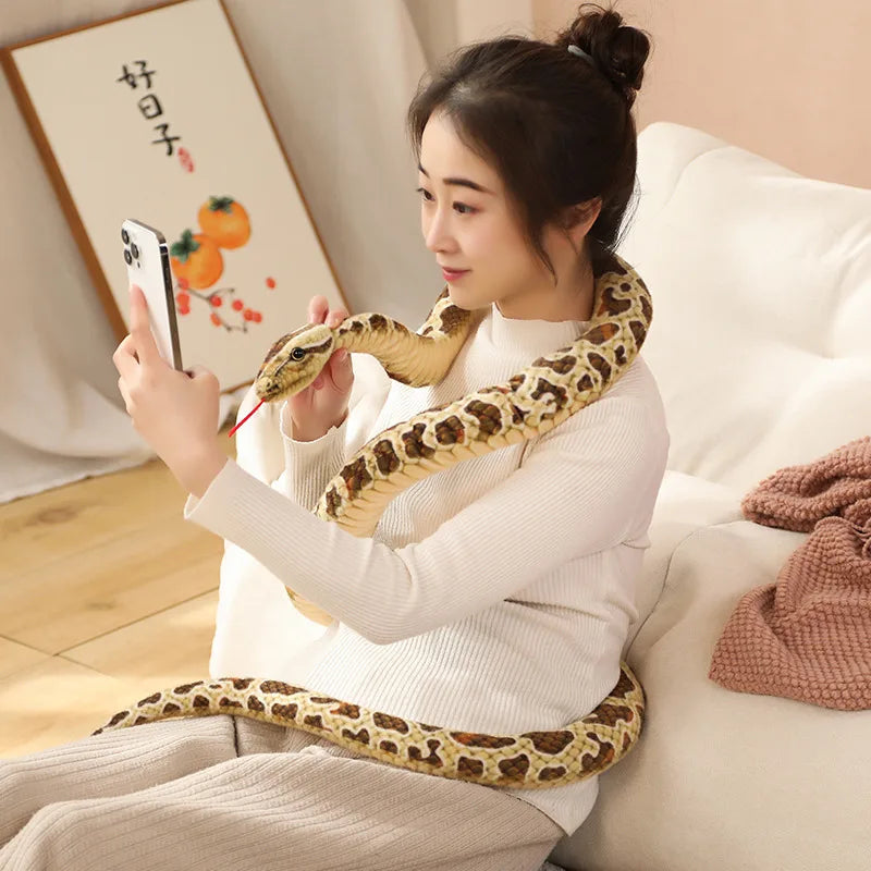 Lifelike Long Plush Snakes in Brown, Green, and Orange