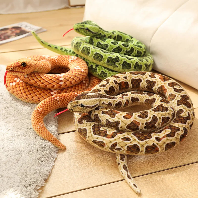 Lifelike Long Plush Snakes in Brown, Green, and Orange
