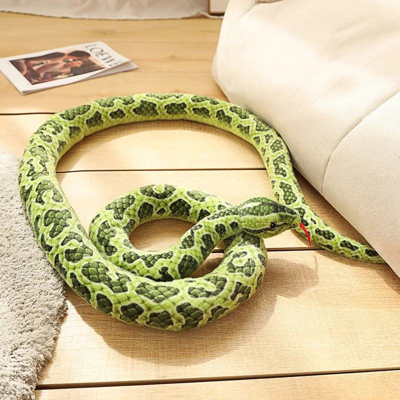 Lifelike Long Plush Snakes in Brown, Green, and Orange