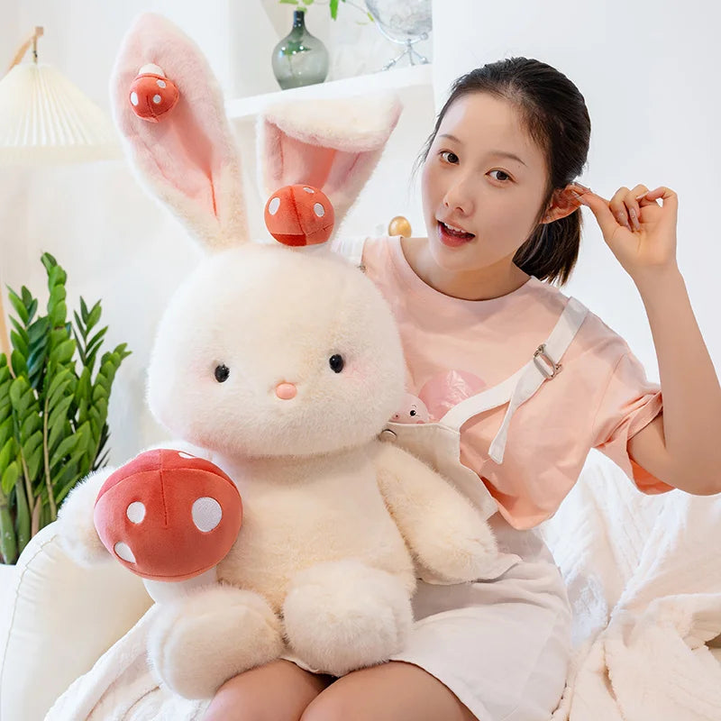 Adorable Kawaii White Bunny Mushroom Stuffed Toy