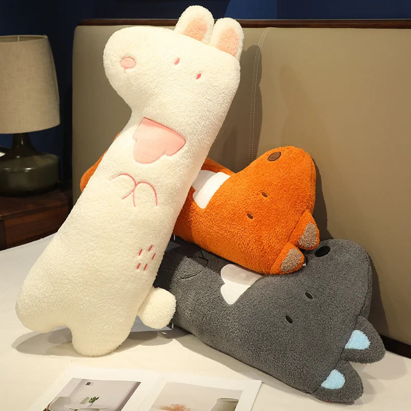 Adorable Cuddly Bunny, Fox, and Wolf Long Pancake Plush Toys