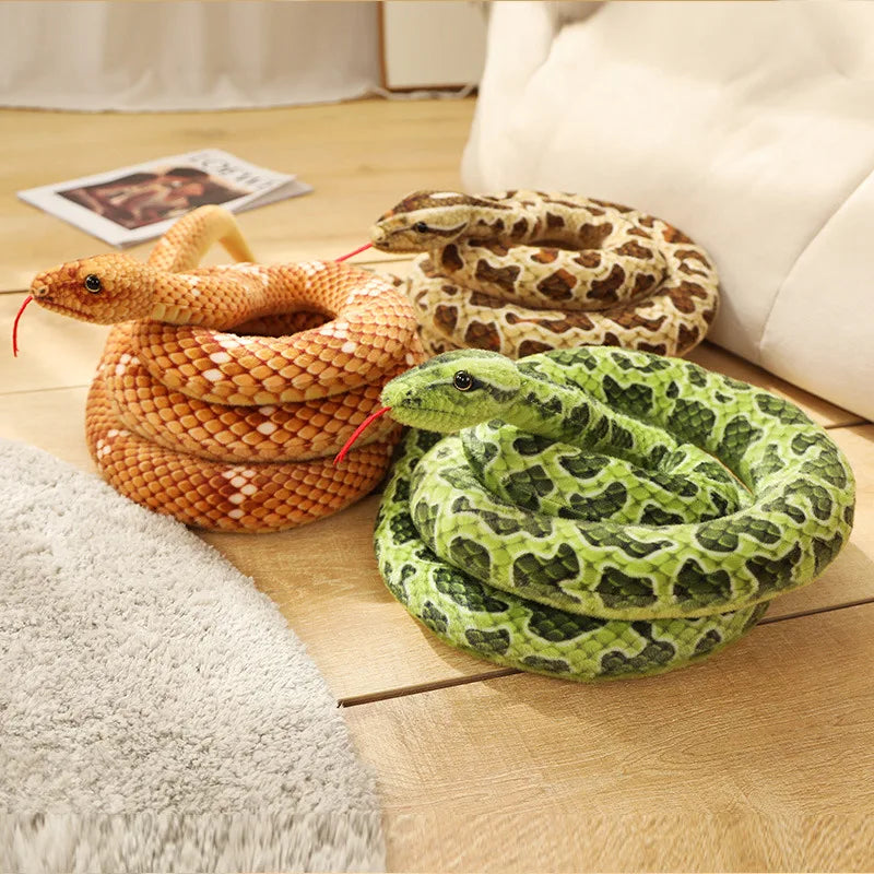 Lifelike Long Plush Snakes in Brown, Green, and Orange