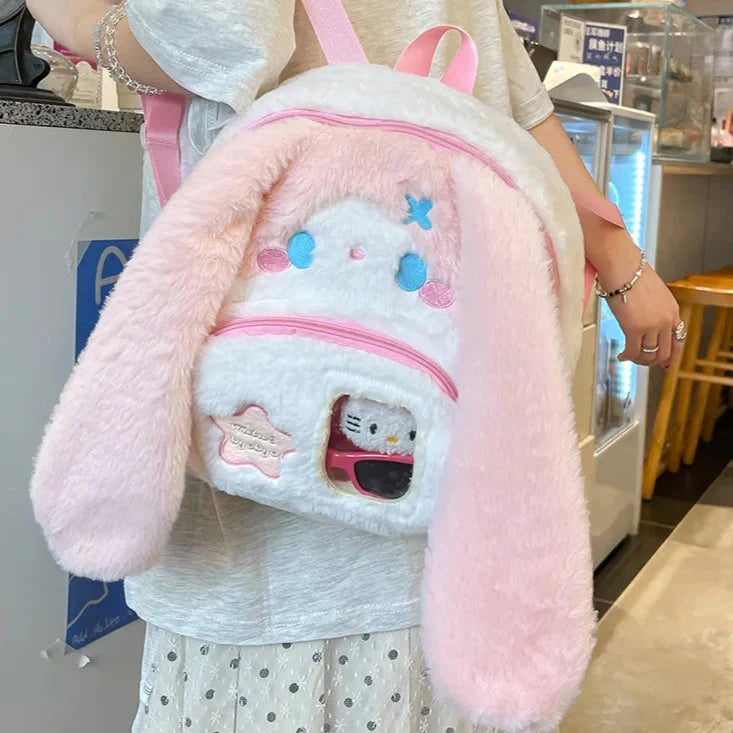 Adorable Kawaii Bunny Plush Backpack with Star Accents