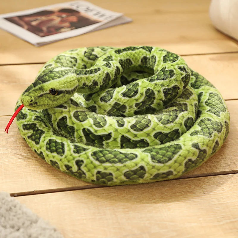 Lifelike Long Plush Snakes in Brown, Green, and Orange