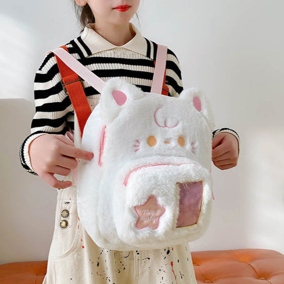 Adorable Kawaii Stars Plush Backpack Featuring Cats and Dogs
