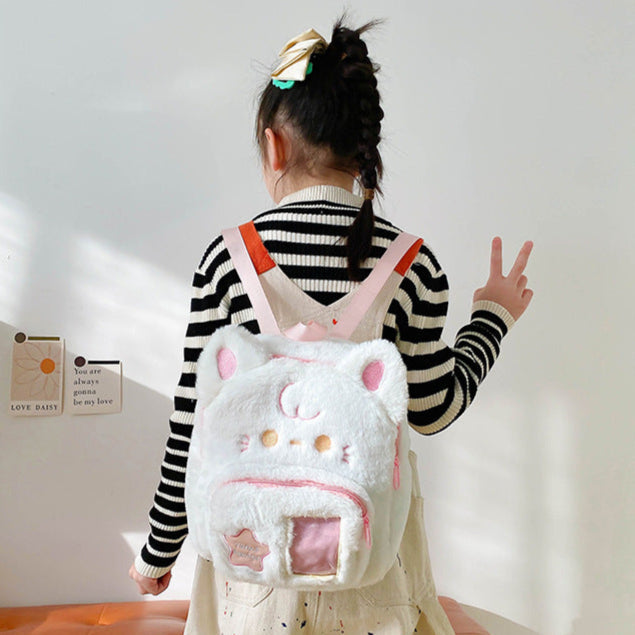 Adorable Kawaii Stars Plush Backpack Featuring Cats and Dogs