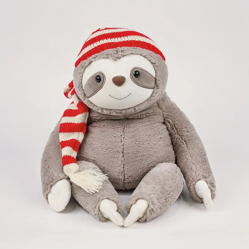 Adorable Kawaii Christmas Sloth Plushie with Festive Striped Hat