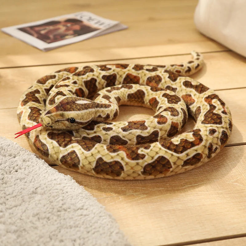 Lifelike Long Plush Snakes in Brown, Green, and Orange