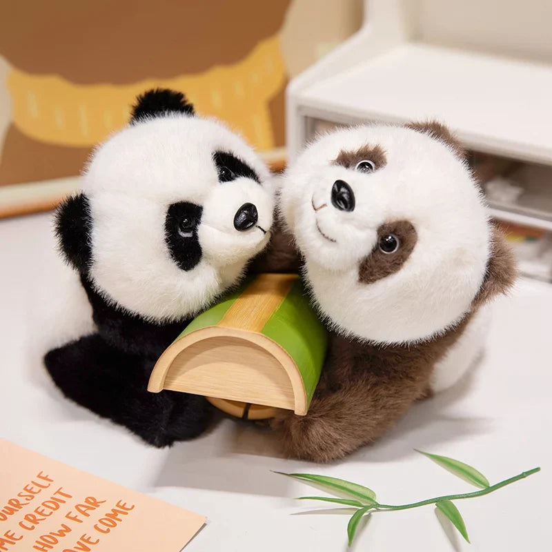 Adorable Fuzzy Black and Brown Panda Plush Toys
