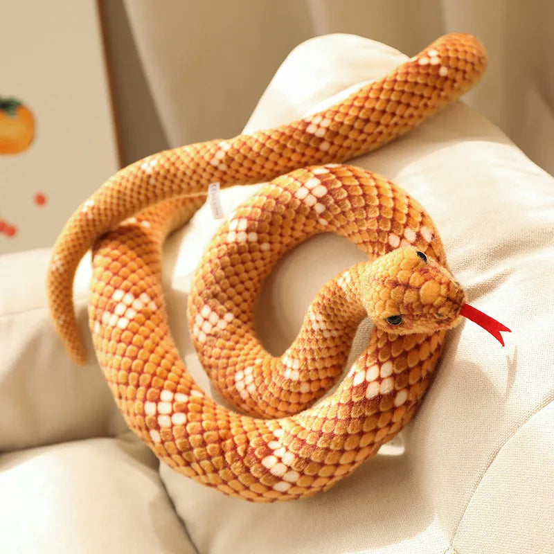 Lifelike Long Plush Snakes in Brown, Green, and Orange