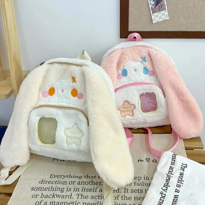 Adorable Kawaii Bunny Plush Backpack with Star Accents