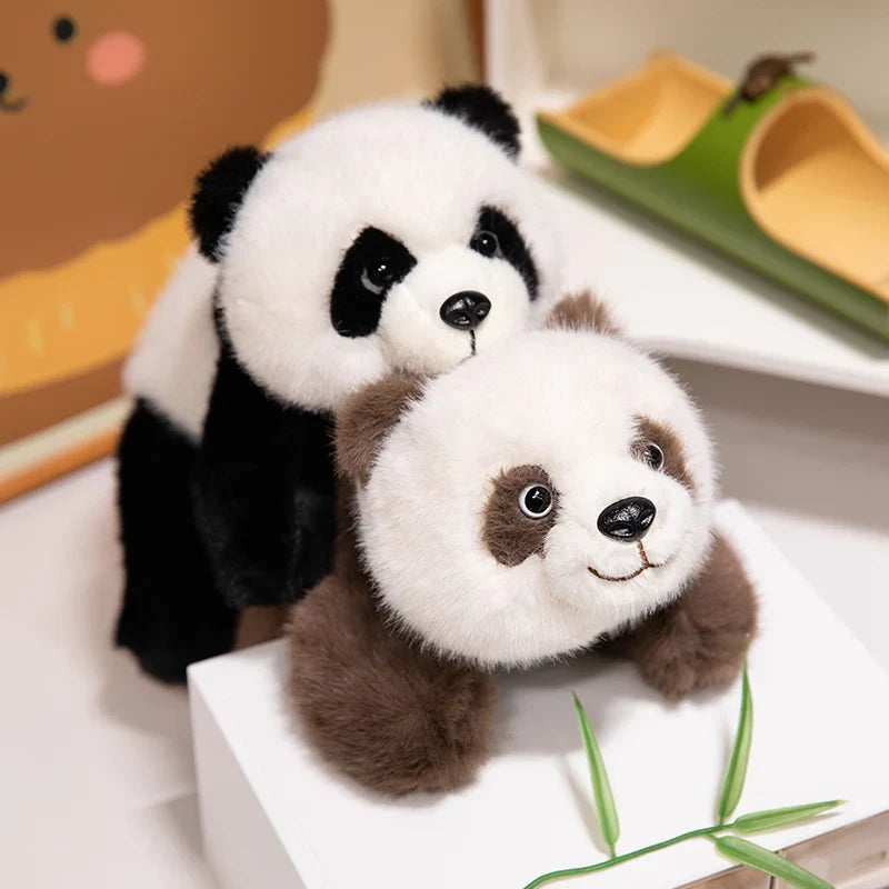 Adorable Fuzzy Black and Brown Panda Plush Toys
