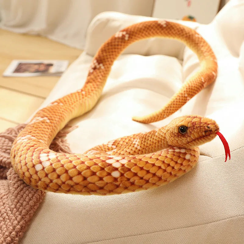 Lifelike Long Plush Snakes in Brown, Green, and Orange