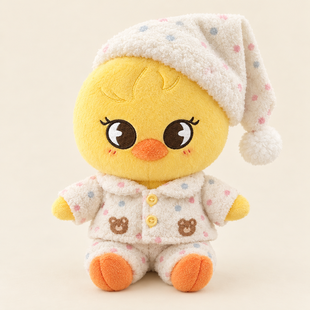 Bear Print Pajamas & Nightcap for 10cm Plush