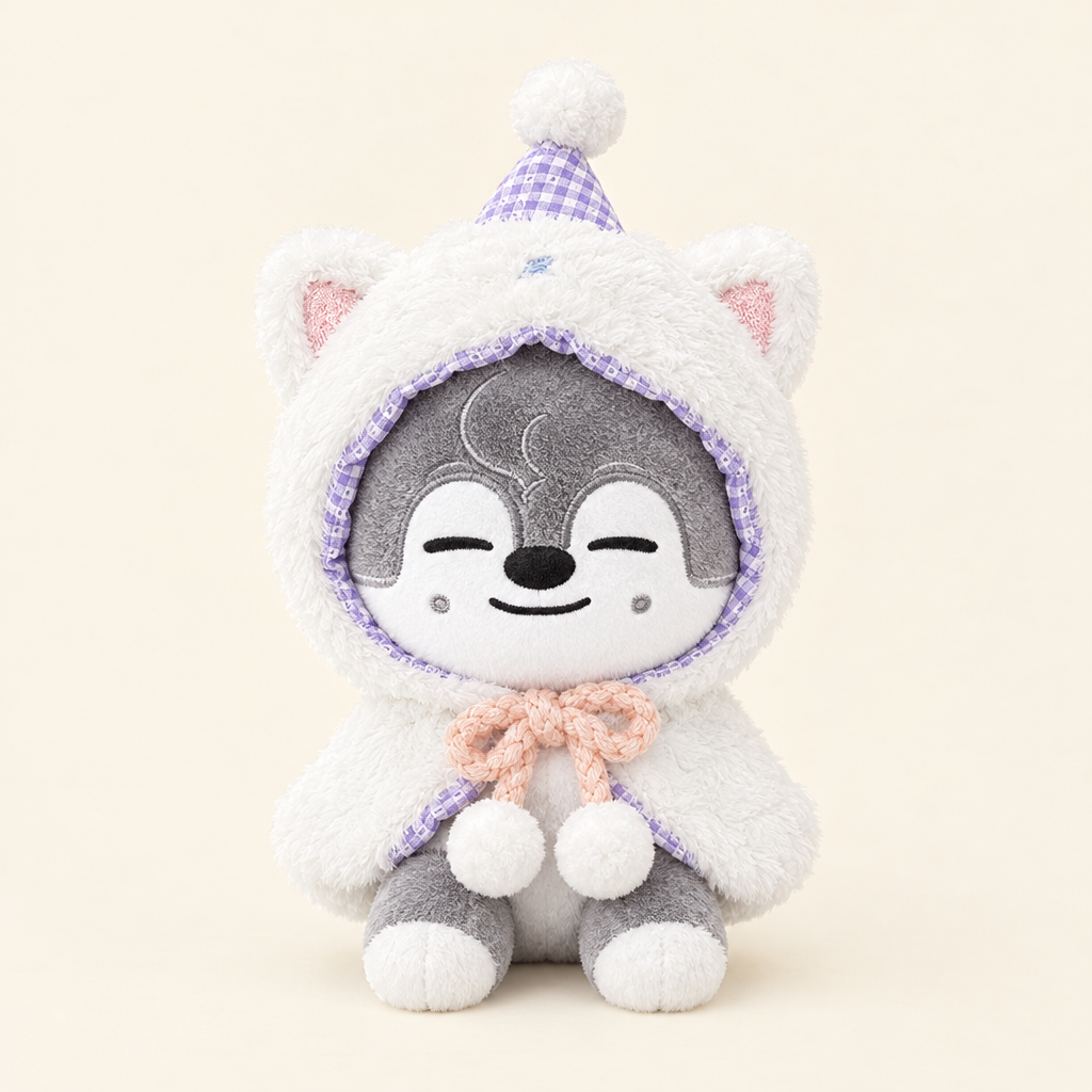 Fluffy Hooded Cape – Lilac Bow – for 10cm Plush