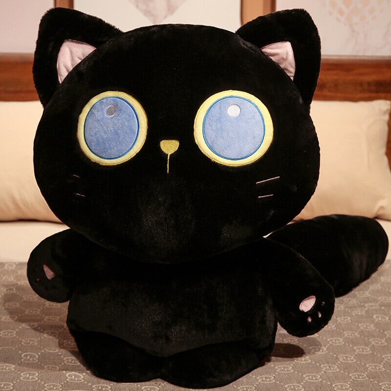 Enchanting Arrayah: The Blue-Eyed Black Cat Plush Companion