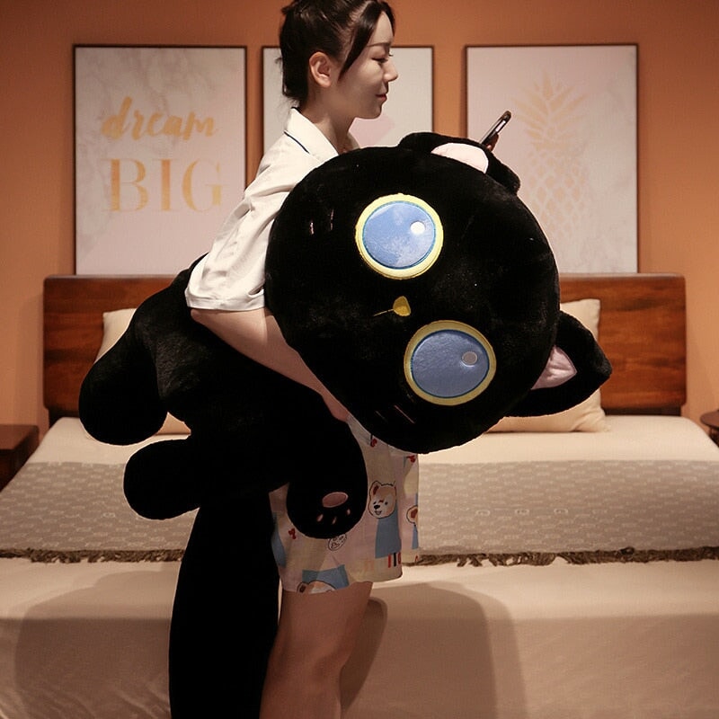 Enchanting Arrayah: The Blue-Eyed Black Cat Plush Companion
