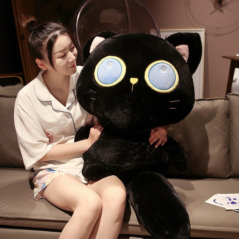Enchanting Arrayah: The Blue-Eyed Black Cat Plush Companion