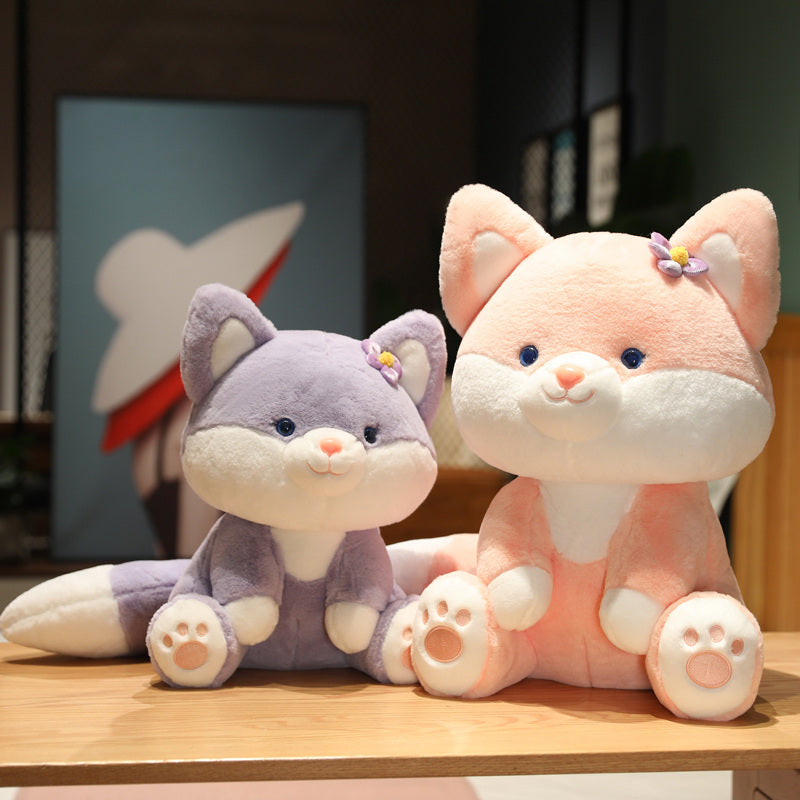 Charming Pastel Flower Fox Plushies: Asami & Akira Duo
