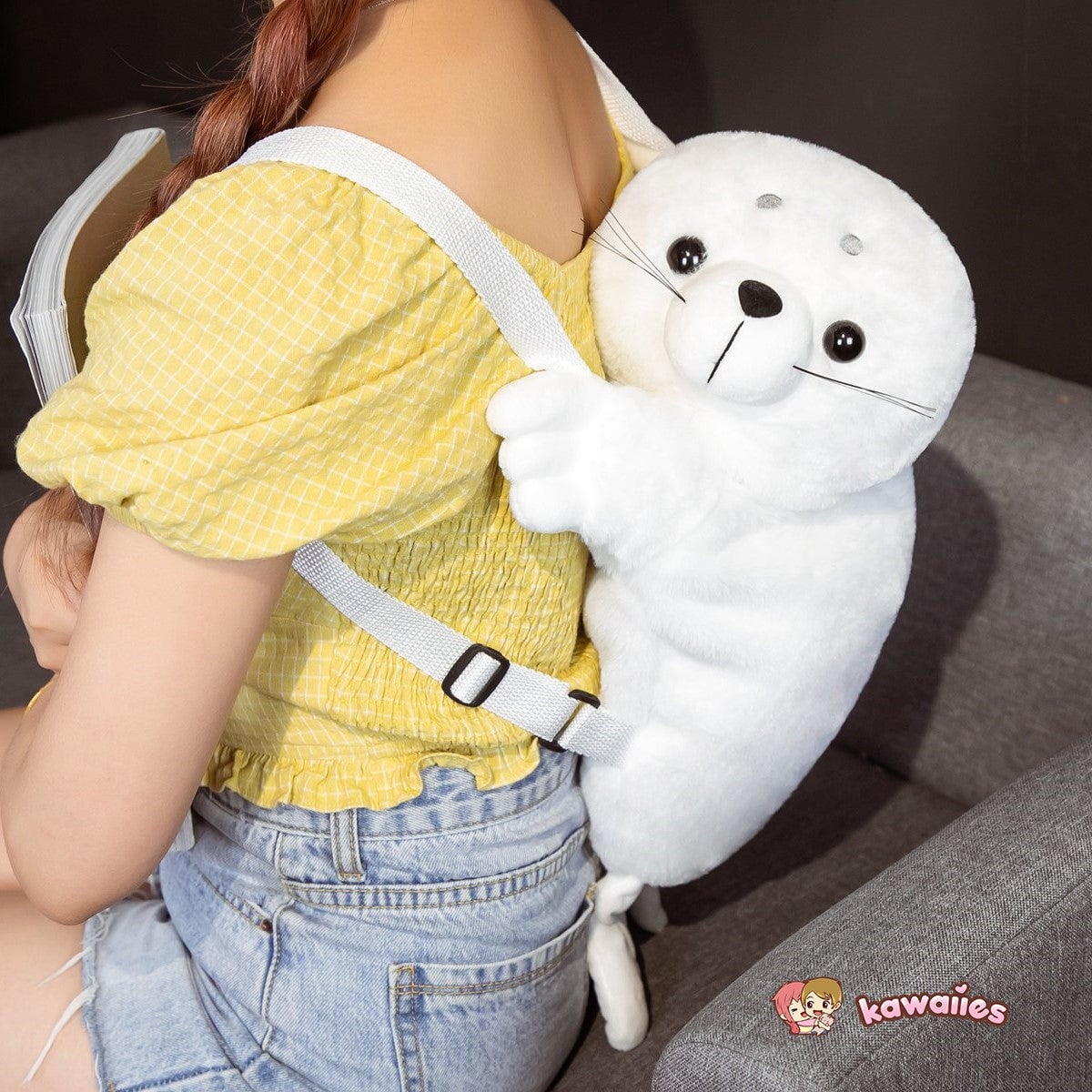 Adorable White Seal Plush Backpack for Babies