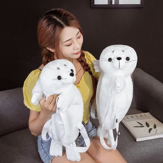 Adorable White Seal Plush Backpack for Babies