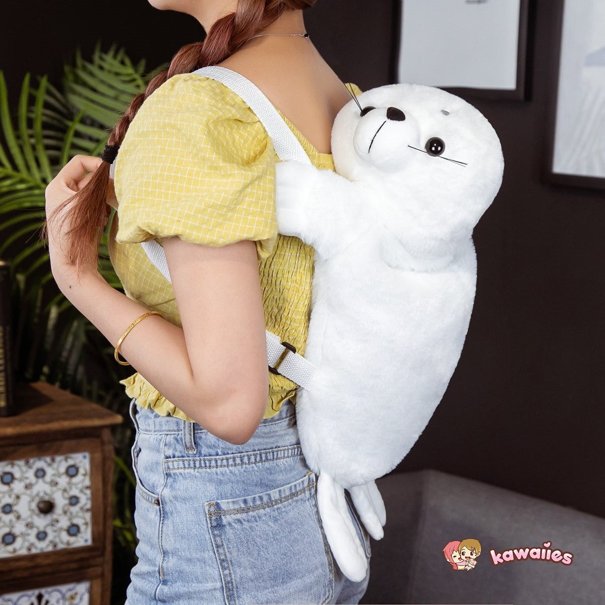 Adorable White Seal Plush Backpack for Babies