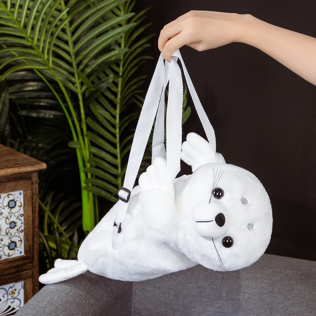 Adorable White Seal Plush Backpack for Babies