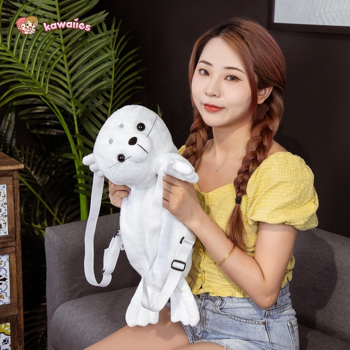 Adorable White Seal Plush Backpack for Babies
