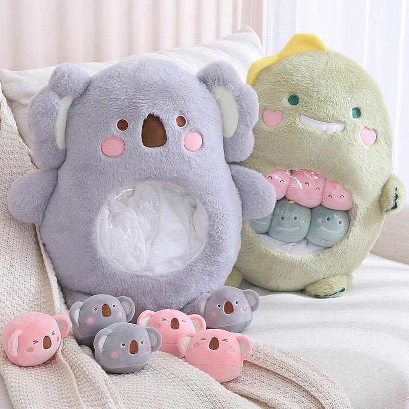 Adorable Plushie Collection: Koala, Dino, Bunny, and Panda Friends