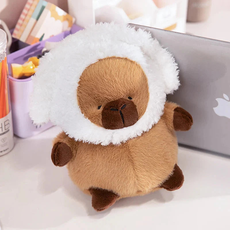 Adorable Chubby Capybara Plush Toy Wearing a Hat