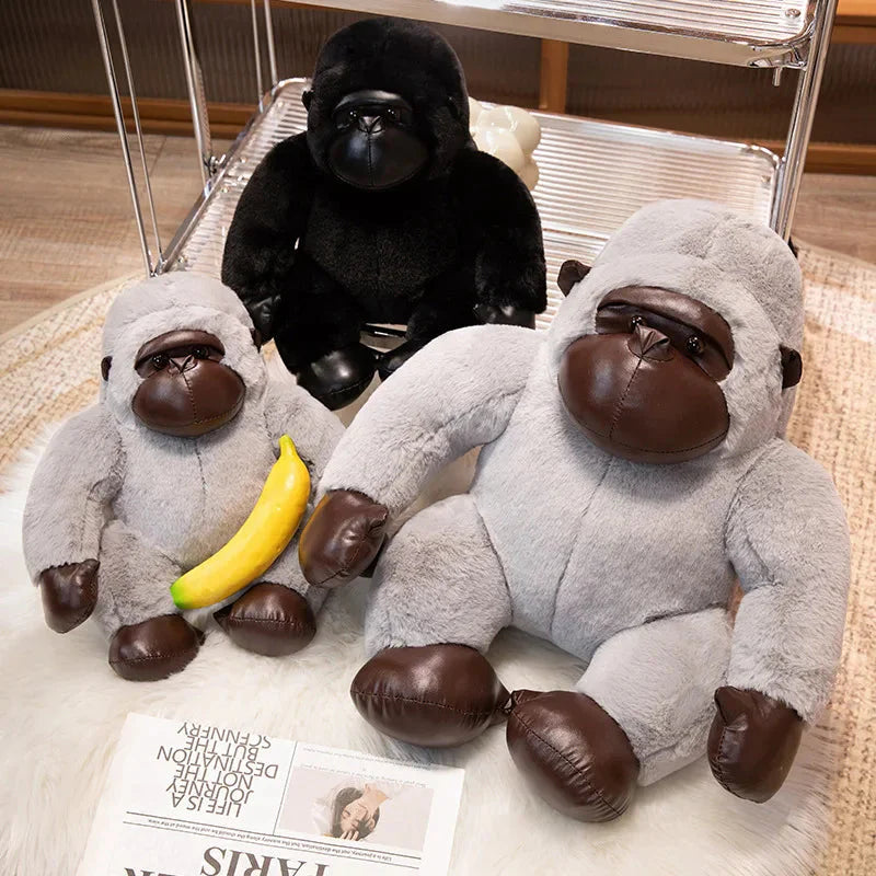 Adorable Chunky Black and Silver Gorilla Ape Plush Toys