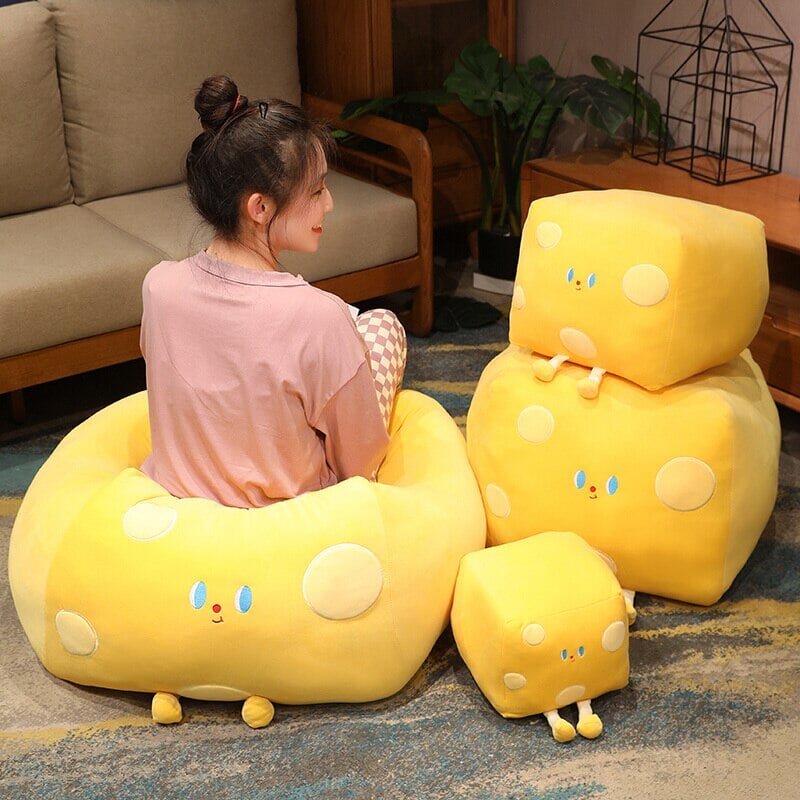 Adorable Cube-Shaped Cheese Block Plush Toy
