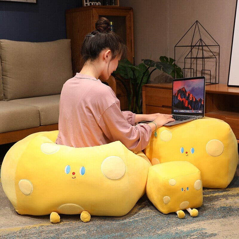 Adorable Cube-Shaped Cheese Block Plush Toy