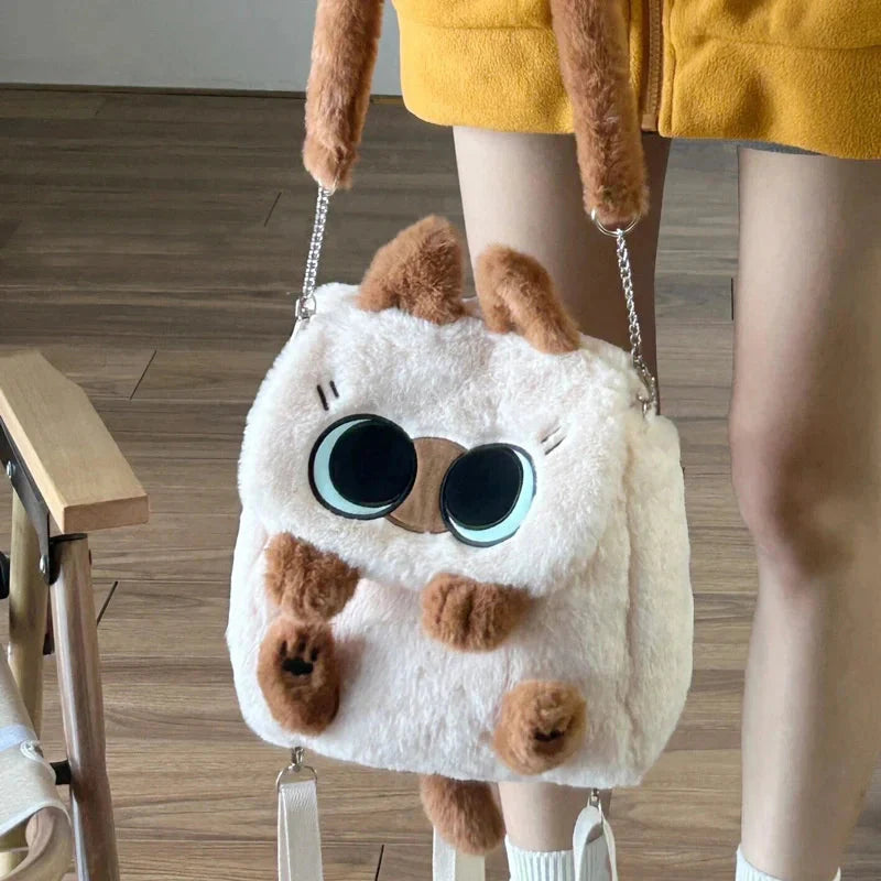 Adorable Fluffy Brown Burmese Cat Plush Handbag