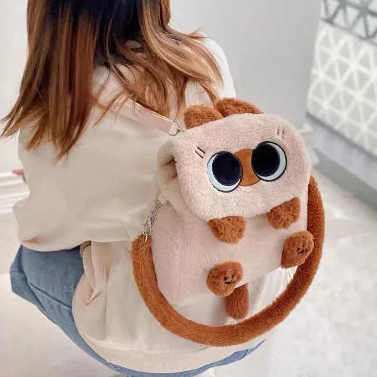 Adorable Fluffy Brown Burmese Cat Plush Handbag