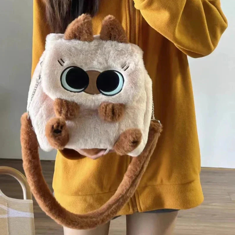 Adorable Fluffy Brown Burmese Cat Plush Handbag