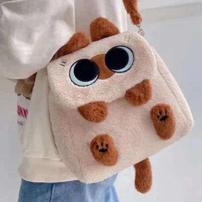 Adorable Fluffy Brown Burmese Cat Plush Handbag
