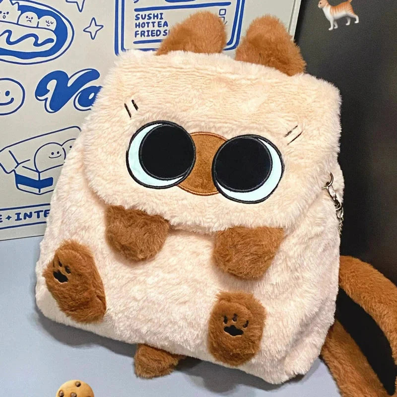 Adorable Fluffy Brown Burmese Cat Plush Handbag