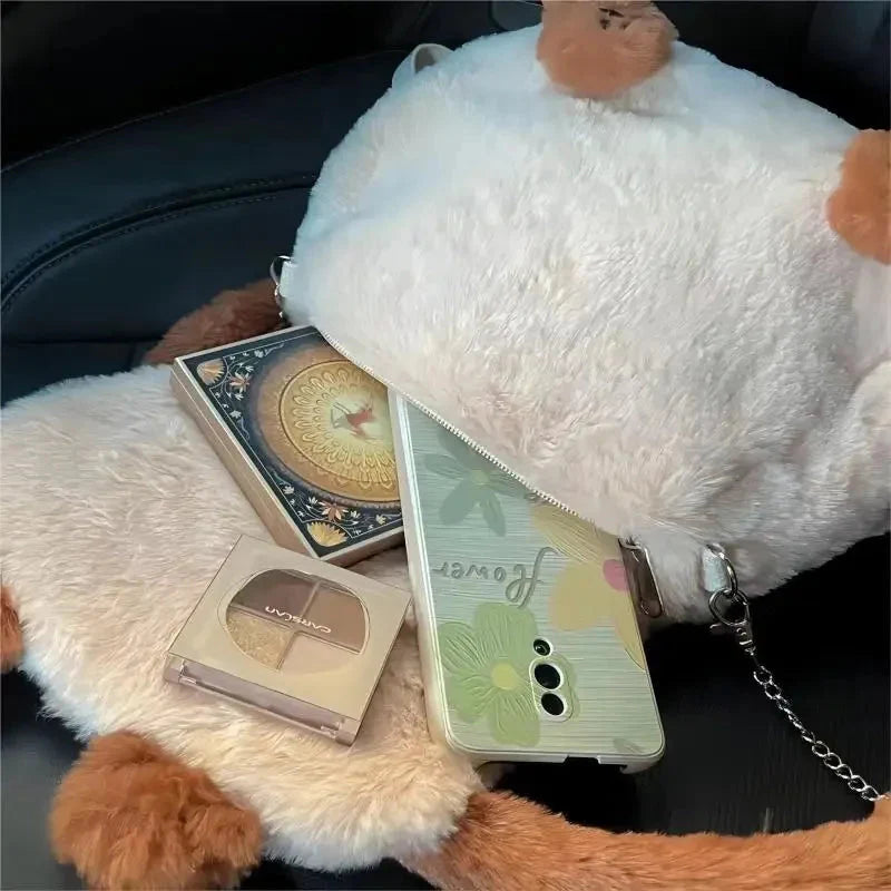 Adorable Fluffy Brown Burmese Cat Plush Handbag