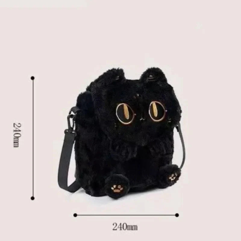 Adorable Fluffy Moon Black Cat Plush Purse