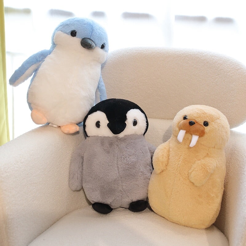 Adorable Fluffy Penguin and Walrus Plush Toys