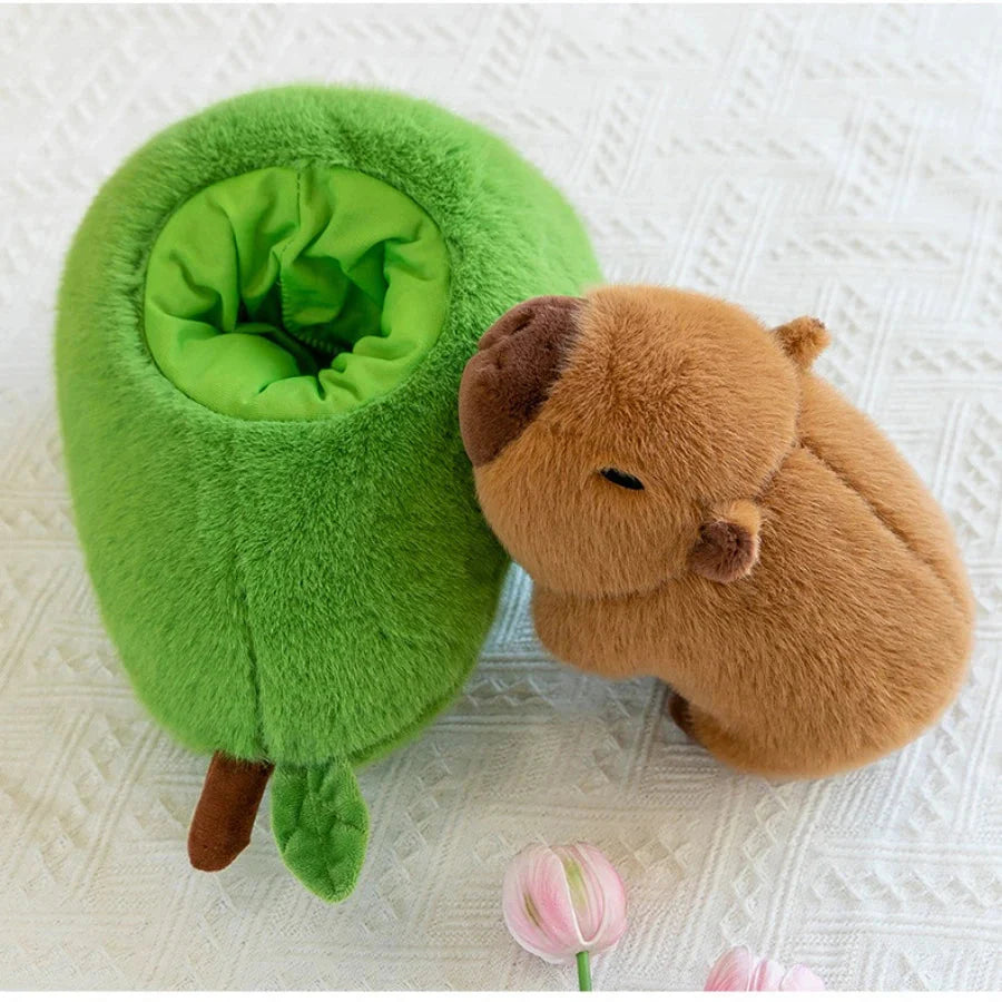 Adorable Fluffy Avocado Capybara Plush Toy