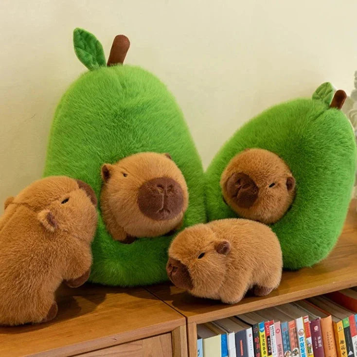 Adorable Fluffy Avocado Capybara Plush Toy