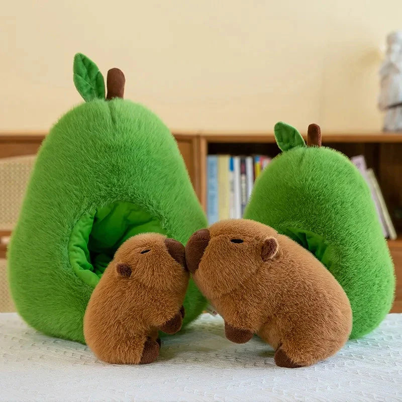 Adorable Fluffy Avocado Capybara Plush Toy