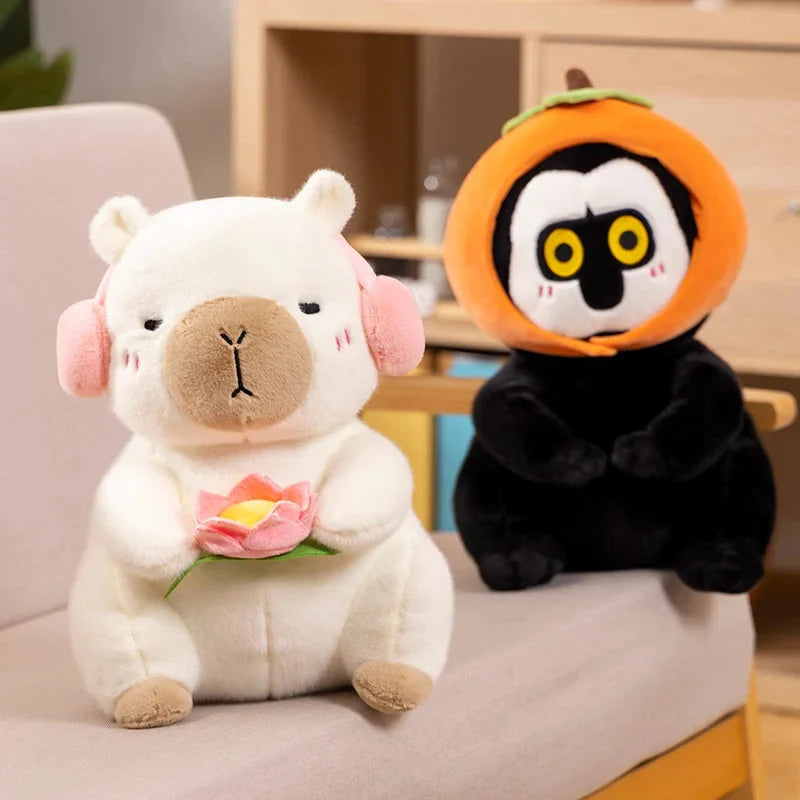 Adorable Fluffy Capybara and Monkey Plush Toy Friends