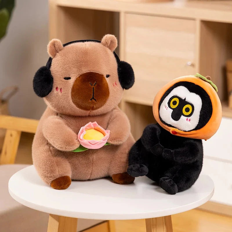 Adorable Fluffy Capybara and Monkey Plush Toy Friends
