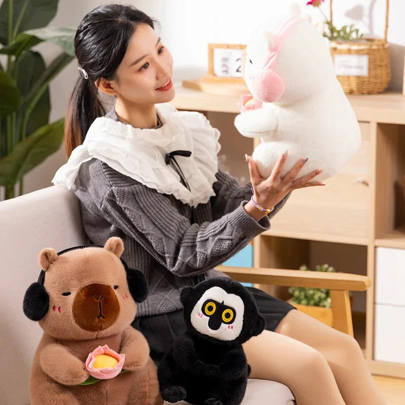 Adorable Fluffy Capybara and Monkey Plush Toy Friends